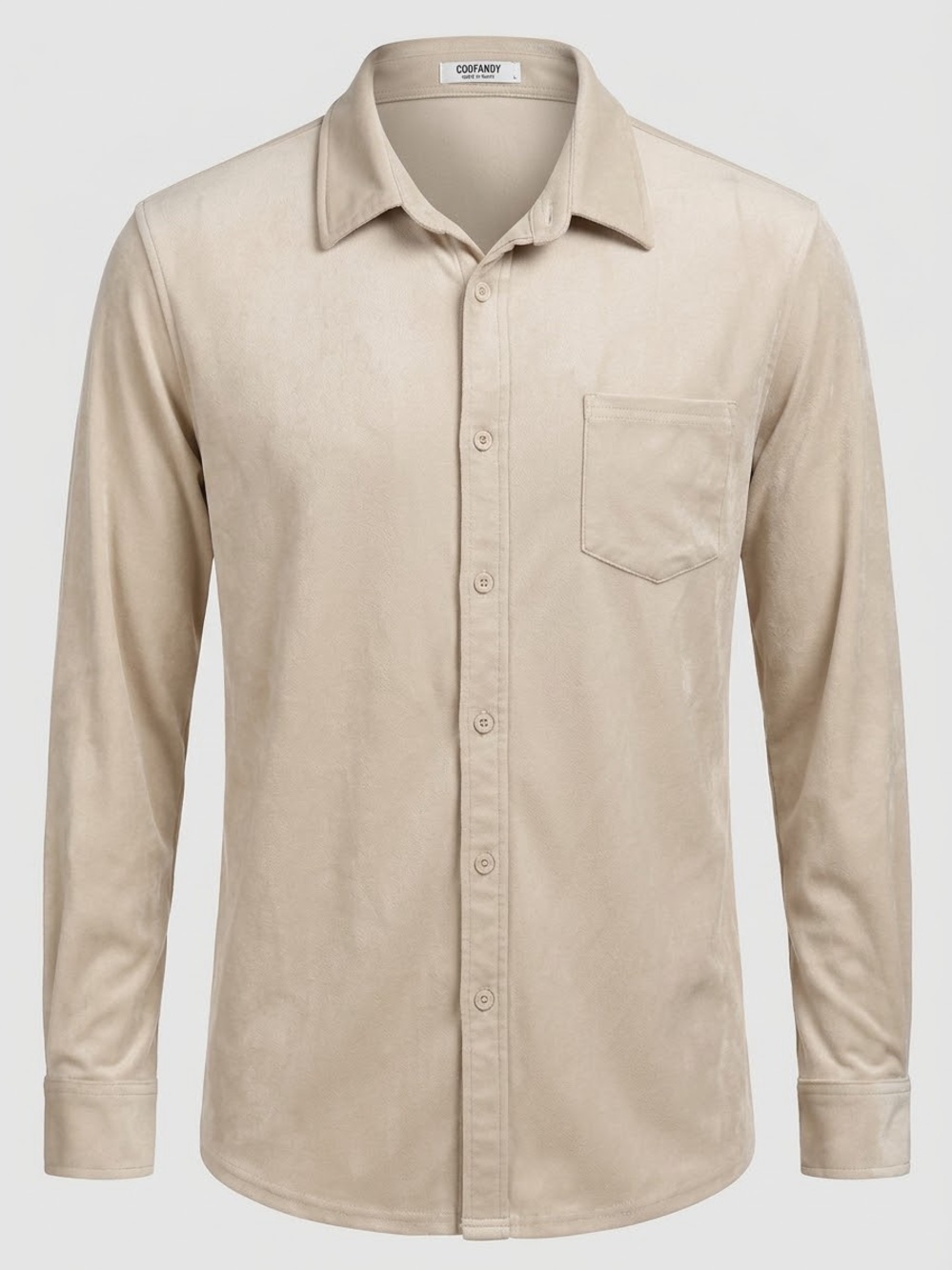 COOFANDY Men's Cream Long-Sleeve Casual Button-Down Shirt